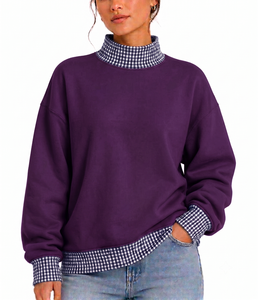 OEM High Quality Women's 100% Cotton Oversized <b>Mock</b> <b>Neck</b> Sweatshirt Soft Comfortable Custom Casual Pullover <b>Top</b> - Product Image 1