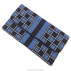 Bolso de Mano de Lujo con Cuentas Bordadas, Negro y Azul, Geométrico, con Perlas, Hecho a Mano, para Fiesta de Noche, Boda, Novia, Personalizado y Elegante - Product Image 1