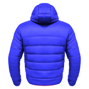 Blouson d'hiver pour homme à capuche, coloris bleu-vert, blocs de couleur, fermeture éclair, coupe décontractée, coupe-vent, rembourrage épais en polyester, coupe régulière, chaud et à capuche - Product Image 2