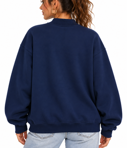 Wholesale Women’s Oversized <b>Mock</b> Neck Sweatshirt 100% Cotton Fleece Custom Applique Embroidery Pullover - Product Image 4
