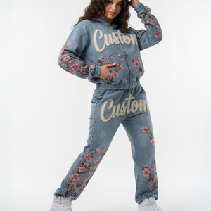 ชุดวอร์ม Glory Custom Acid Wash แบบดิสเทรส ฮู้ดคู่ ปักลาย ประดับคริสตัล ผ้าฝ้าย 100% คุณภาพพรีเมียม รับผลิตแบบ OEM - Product Image 5