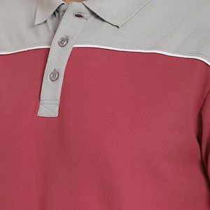 Polo à manches courtes pour homme, rouge et gris, en coton Oxford, coupe classique, respirant, design uni - Product Image 6