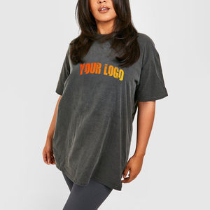 Camiseta de Verano para Mujer de Alta Calidad, 220 g/m², Hombros Caídos, Logotipo Bordado Personalizado, 100% Algodón, Cuello Redondo, Talla Grande - Product Image 1