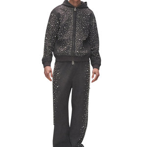 Sparkling Rhinestone Hooded Tracksuit Set <b>Zip</b> Up Jacket Long Sleeve Matching Jogger Pants Gym Fitness Streetwear Outfit - Product Image 4