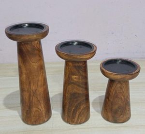 Juego de Portavelas Cónicos de Madera para Decoración del Hogar - Product Image 5