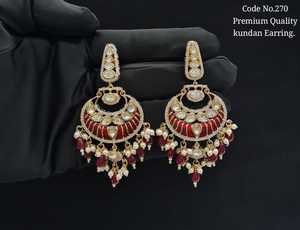 Kundan Dangle <b>Earrings</b> Caret Plated Chandelier Meenakari <b>Earrings</b> Ear Jewelry With <b>Red</b> Enamel Crystal Pearls for Wedding Party - Product Image 1