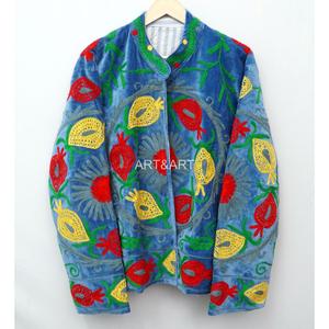 Handmade Multicolor Suzani Embroidered <b>Velvet</b> <b>Women's</b> <b>Jacket</b> 100% Cotton Eco-Friendly Quick Dry Quilted Artisan Design - Product Image 1