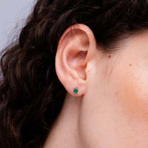 Round Cut <b>Emerald</b> <b>Stud</b> Earrings, 14kt Solid Gold Prong Set Engagement Women Fine <b>Studs</b> Luxury Earrings May Birthstone Jewelry - Product Image 2