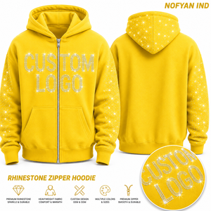Fabricant de sweats à capuche streetwear personnalisés avec strass, OEM, en coton épais, vente en gros, faible MOQ, logo personnalisé - Product Image 1