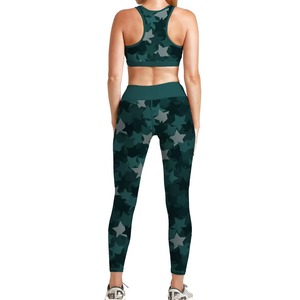 Conjunto de Yoga de 2 Piezas Personalizado para Mujer, Bra Deportivo con Estampado de Estrellas, Leggings de Cintura Alta, Traje Deportivo Sublimado - Product Image 2