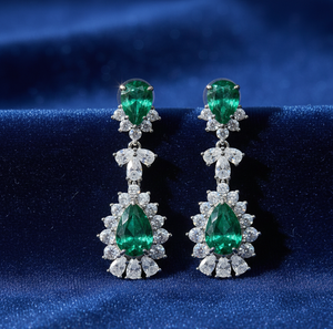 ต่างหูทรงลูกแพร์ยาวสีเขียวประดับไฮโดรและเพชร CZ ขนาด 6 นิ้ว ต่างหูห้อยประดับพลอย เงินแท้ 925 ชุบทอง เหมาะสำหรับงานปาร์ตี้ ราคาโรงงาน - Product Image 1