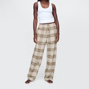 Pijamas de Franela 100% Algodón para Mujer, Transpirables, de Color Claro con Estampado a Cuadros, Talla Grande, con Cordón Ajustable Lateral - Product Image 2