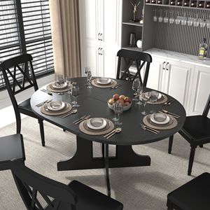 Tavolo da Pranzo Ovale Allungabile 59x43 Pollici per Cucina in Stile Rustico con Base a X Nera e Piano Rimovibile - Product Image 1