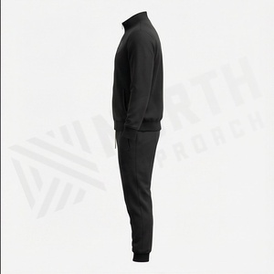 Ensemble de survêtement minimaliste noir pour homme, sweat à capuche zippé et pantalon de survêtement couleur unie, col montant, coupe classique, idéal pour l'automne - Product Image 3