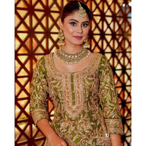 Valam Moda Mujer Verde Party Wear Top Plazzo Dupatta Set Talla L - Product Image 2