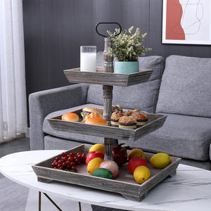 ถาดไม้สี่เหลี่ยมขนาดใหญ่3ชั้นถาดเสิร์ฟทำด้วยมือเป็นมิตรต่อสิ่งแวดล้อมของตกแต่งสไตล์ทันสมัยที่เก็บของในบ้านในวันหยุดห้องครัวราคาถูก - Product Image 2