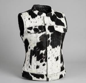 Cowhide Pattern Vest Genuine Leather <b>Sleeveless</b> <b>Jacket</b> Windproof Outerwear for Winter, Cow Print Western <b>Sleeveless</b> Leather - Product Image 1