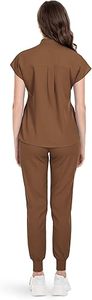 Women's Brown <b>Scrub</b> Set Short Sleeve Knitted Cotton Blends Hospital <b>Uniforms</b> for Medical Use - Product Image 2