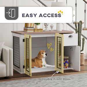44-Inch White Wood Furniture Dog <b>Crate</b> with Double Door Storage Drawer for Large Breeds for Cats Rectangle Shape - Product Image 5