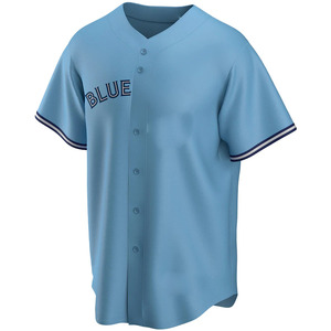 Maillot de baseball bleu pour homme avec logo personnalisé, manches courtes, boutons sur le devant, logo brodé, coupe classique, polyester, col en V - Product Image 1