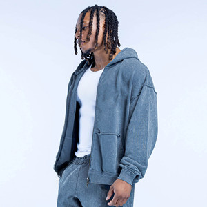 OEM Custom Logo <b>Oversized</b> Distressed Washed Zip Hoodie & <b>Jogger</b> Men's Vintage Tracksuit Breathable Streetwear Men's Sweatsuits - Product Image 3