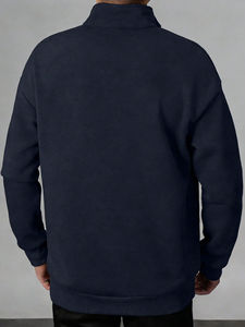 Sudadera con media cremallera y cuello personalizado, con personalización completa, sudadera con capucha de invierno con costuras en contraste bordadas. - Product Image 2