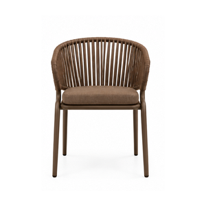 Silla de Comedor Contemporánea con Respaldo Tejido, Estructura de Aluminio y Cojín Marrón para Hoteles, Cafés y Restaurantes de Lujo - Product Image 2