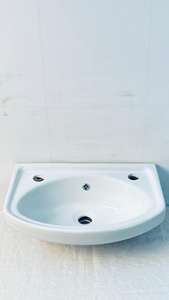 Lavabo de salle de bain rond moderne en céramique suspendu sur pied avec design suspendu au mur - Product Image 2