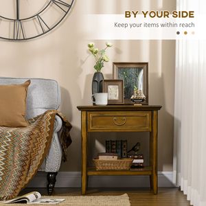Tavolino Laterale Retrò Color Caffè Scuro con Cassetto e Ripiano Aperto, Tavolino d'Appoggio per Soggiorno e Camera da Letto - Product Image 4