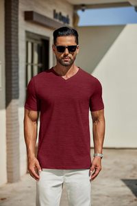 Camiseta de Cuello en V para Hombre, Venta al por Mayor, Casual, Manga Corta, Corte Ajustado, Ecológica, de Secado Rápido, Tejido de Algodón Suave y Transpirable, para Verano - Product Image 3