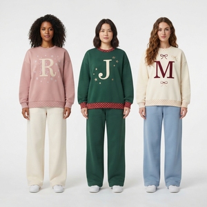 Ensemble sweat-shirt à col rond et pantalon assorti pour femme, orné de lettres, coupe oversize, vêtements décontractés d'hiver - Product Image 3