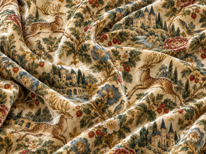 Tissu d'ameublement imprimé floral Deer Bird Castle sur fond crème pour la rembourrage de canapés et de chaises - Product Image 5