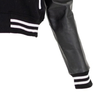 Crop Black Excellence Varsity Jacket <b>Women</b> Black Cropped Letterman <b>Coat</b> Casual Streetwear Long Sleeve Fashion College Style - Product Image 6