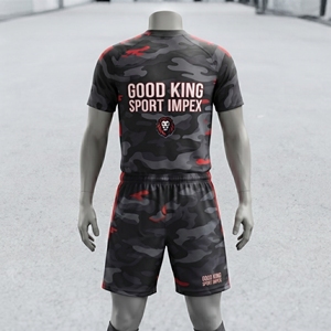 ชุดยูนิฟอร์มฟุตบอลลายพรางแบบกำหนดเอง เสื้อฟุตบอลคอวีแบบซับลิเมชั่นพร้อมกางเกงขาสั้น ชุดทีมแบบสั่งทำพิเศษ ผู้ผลิต OEM โรงงาน - Product Image 2