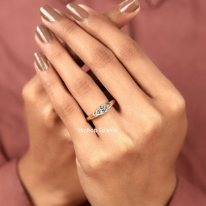 Elegant Marquise Cut Moissanite <b>Solitaire</b> Promise <b>Ring</b> 18K Gold Plated Sterling <b>Silver</b> Prong Setting Minimalist Wedding - Product Image 5