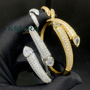 925 <b>Silver</b> Moissanite Cuff <b>Bracelet</b> Pear Cut Channel Setting Luxury Women's Jewelry Gold Plated <b>Bangle</b> - Product Image 3