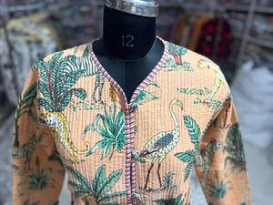 Veste matelassée écologique respirante à imprimé floral pour femme, col en V, manches longues, fermeture boutonnée en coton, idéale pour le printemps, cadeau pour elle - Product Image 2
