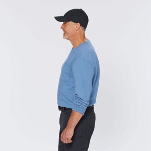 Camiseta de Algodón de Manga Larga Azul para Hombre, Corte Regular, Cuello Redondo, Color Sólido Informal, Tejido Transpirable, Teñido Liso - Product Image 1