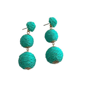 Pendientes colgantes de hilo de algodón encerado turquesa bohemio para mujer, pendientes colgantes chapados en oro, pendientes colgantes clásicos con gancho. - Product Image 1