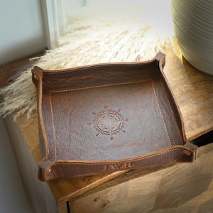 Brown Leather Valet <b>Tray</b> with Snap Fasteners Foldable Square <b>Desk</b> <b>Organizer</b> Catchall <b>Tray</b> for Keys Wallet Coins and Home Office - Product Image 1