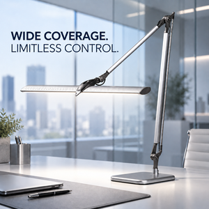 Lampe de bureau LED à double bras à large portée pour les designers d'intérieur et les grandes tables à dessin - Product Image 1