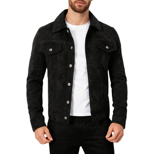 Suede Leather <b>Winter</b> Men's Jacket Fabric Breathable Windproof Customizable Front Logo Casual High Quality - Product Image 1