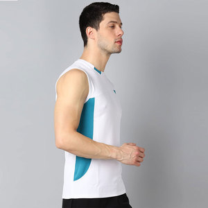 Men's <b>White</b> Blue Color Blocked Sleeveless <b>Tank</b> <b>Top</b> O-Neck Quick Dry Sporty Knitted Fitness Wear Men's <b>Tank</b> <b>Tops</b> - Product Image 5
