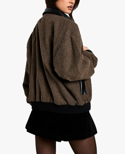 Blouson Bomber Femme Tendance à Col en Similicuir Motif Chevrons avec Logo Personnalisé – Veste d'Automne Zippée - Product Image 2