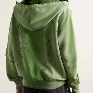 <b>Top</b> Quality 100% Cotton Acid Wash Distressed Embroidery Oversized Eco-Friendly Cheap Price Custom Design <b>Zip</b>-<b>Up</b> Hoodies For <b>Men</b> - Product Image 4