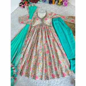 ATRACTIVE CHINON DIGITAL IMPRESO TRABAJO A MANO ALIA CUT GOT BOTTOM CON DUPATTA KURTA - Product Image 1