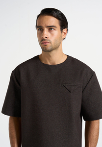 Men's Oversized Knitted Cotton T-Shirt O-Neck Short Sleeve Minimalist Solid Color Breathable Front <b>Logo</b> Design - Product Image 6
