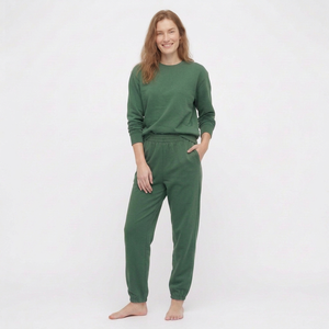 Plus Size Women's Green <b>Fleece</b> <b>Sweatshirt</b> Jogger Set Crew Neck Solid Color Casual Loose Fit Lounge Wear Full Length Pockets 300g - Product Image 6