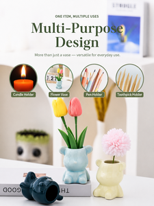 Vase en céramique ours mignon et moderne, couleur unie émaillée, ornement d'aromathérapie, décoration de bureau pour la maison et le jardin intérieur - Product Image 4