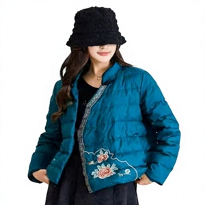 EVER GLOW Women's <b>Blue</b> Quilted Jacket Breathable <b>Canvas</b> Winter Puffer Coat Full Sleeve Polyester Nylon Lining - Product Image 1